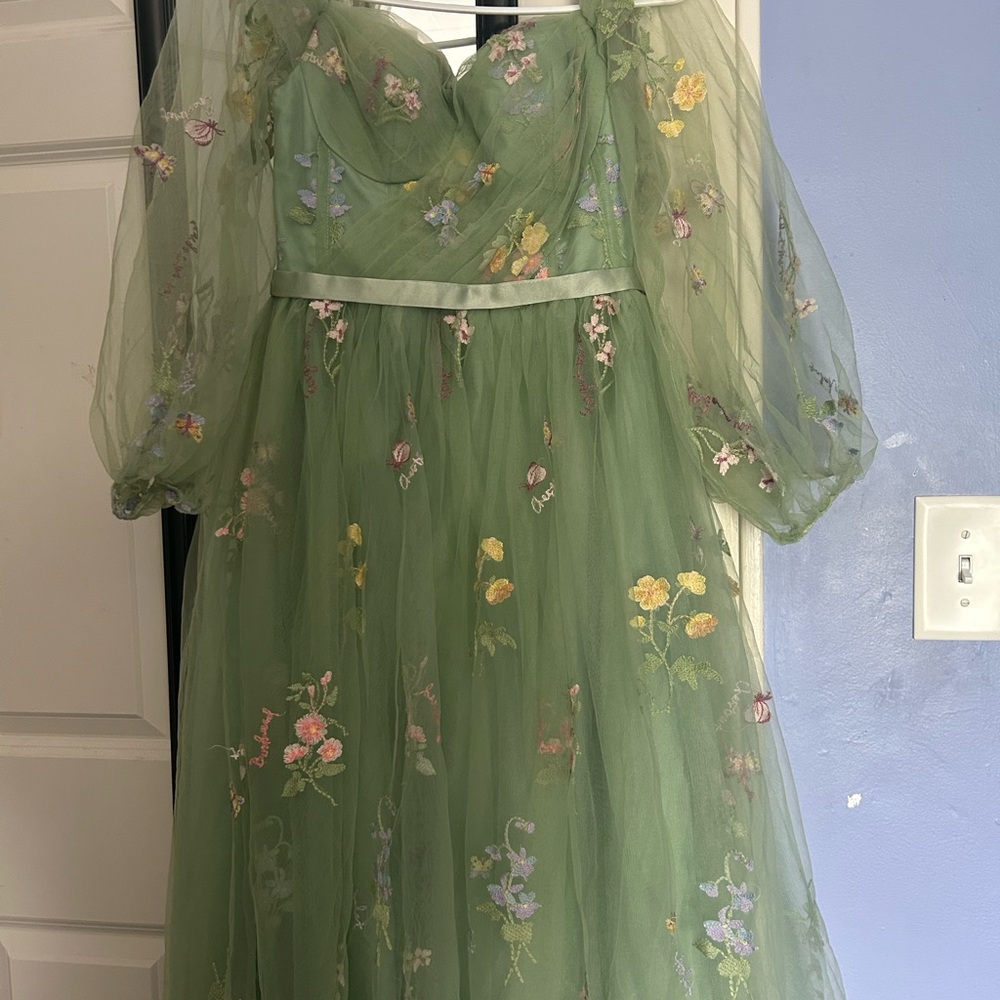 Amazon Elegant Green Floral Kids Dress